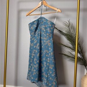 Rebels Blue Floral tie neck halter dress size L